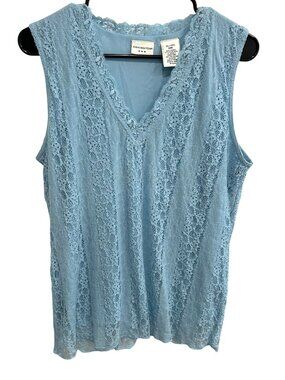 Covington Womens Sleeveless Lace Blouse XL Baby Blue V-Neck Top Layered Fabric D